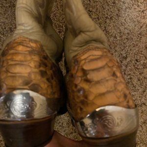 Ladies Justin Snakeskin two toned heeled Cowboy Boots